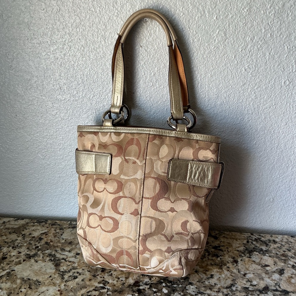 Coach Optic Metallica Gold and Tan Handbag - Picture 2 of 7